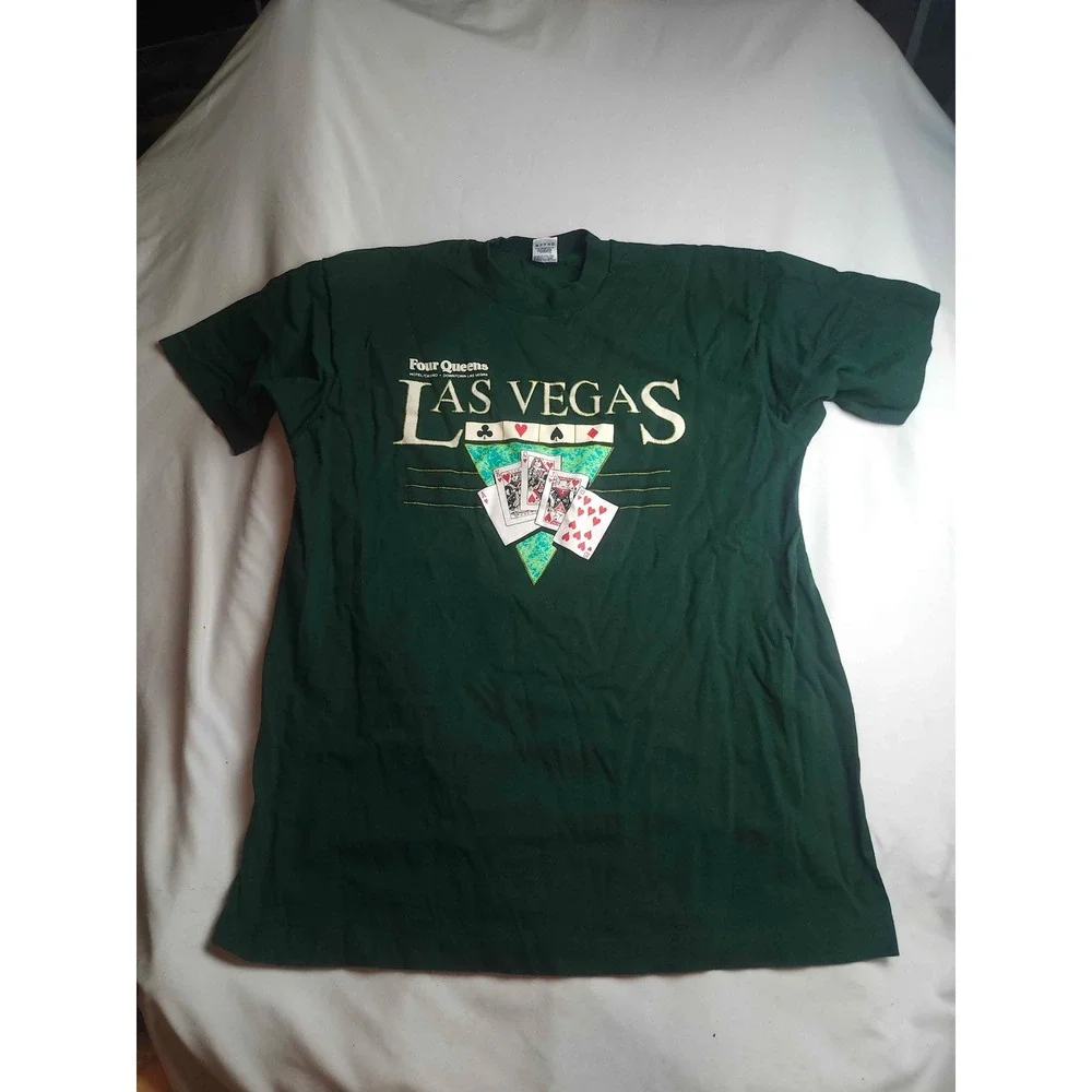 Vintage 90s Four Queens Las Vegas T Shirt XL Green Fruit of the Loom USA Made